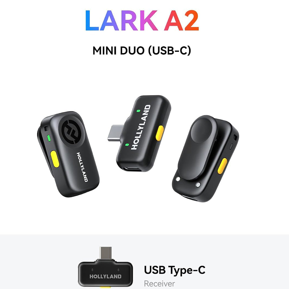 Hollyland LARK A2 Mini Duo Type-C 2.4GHz Dual Channel Wireless Lavalier Microphone System - Space Gray