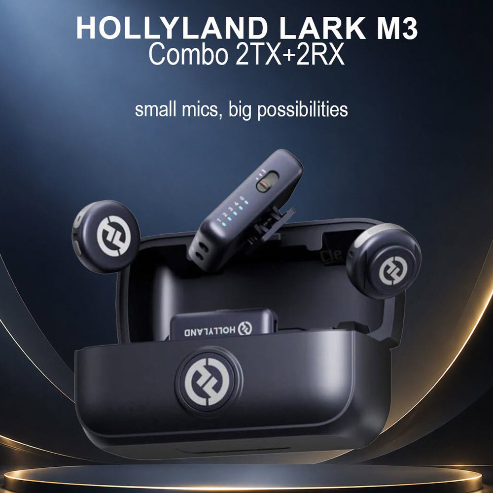 نظام ميكروفون كومبو هولي لاند لاسلكي بمشبك 2 في 1 ثنائي القناة 2.4 جيجاهرتز LARK M3 - رمادي