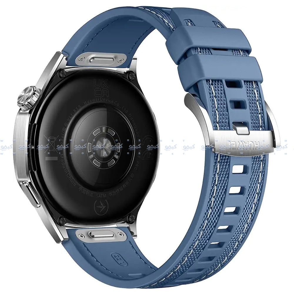 ساعة سمارت هواوي GT 5 VLI-B19 تدعم (GPS) 46 ملم ستانليس ستيل مع سوار مطاط فلوري أزرق منسوج