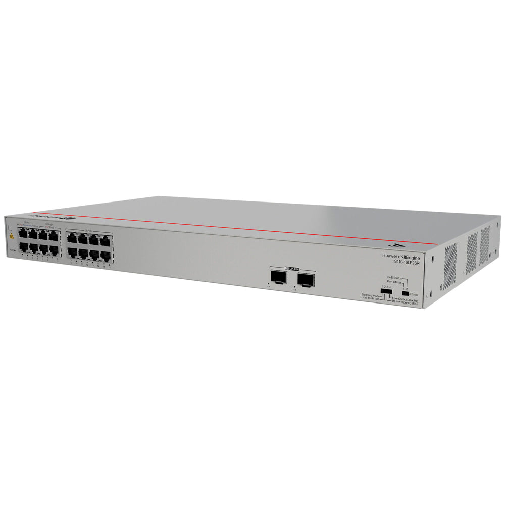 Huawei eKitEngine S110-16LP2SR Unmanaged Rackmount Switch 16 Ports PoE+ 10/100/1000Mbps + 2 Ports SFP 10/100/1000Mbps 124W