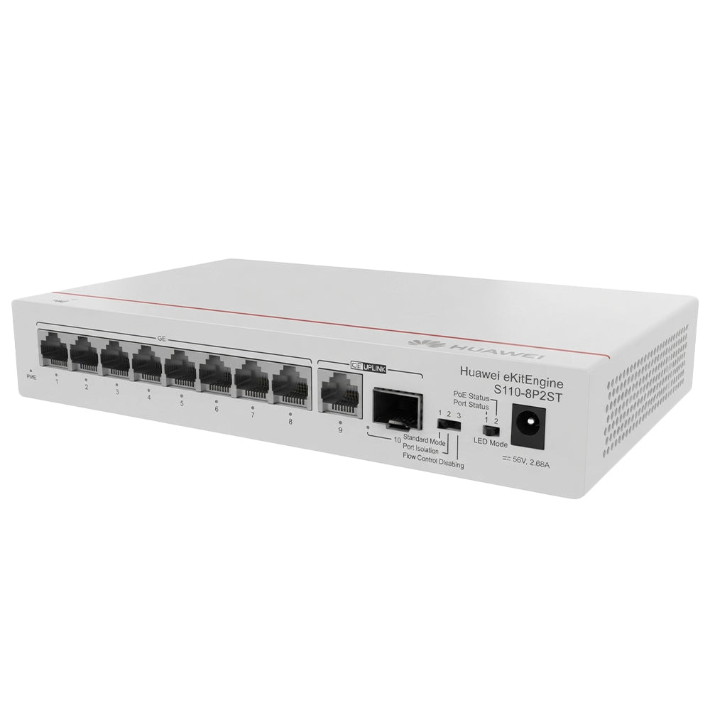 سويتش هواوي 8 منافذ 10/100/1000 ميجابت في الثانية PoE + منفذ (RJ45) 10/100/1000 ميجابت في الثانية Uplink + منفذ (SFP) 10/100/1000 ميجابت في الثانية 124 وات eKitEngine Unmanaged Desktop