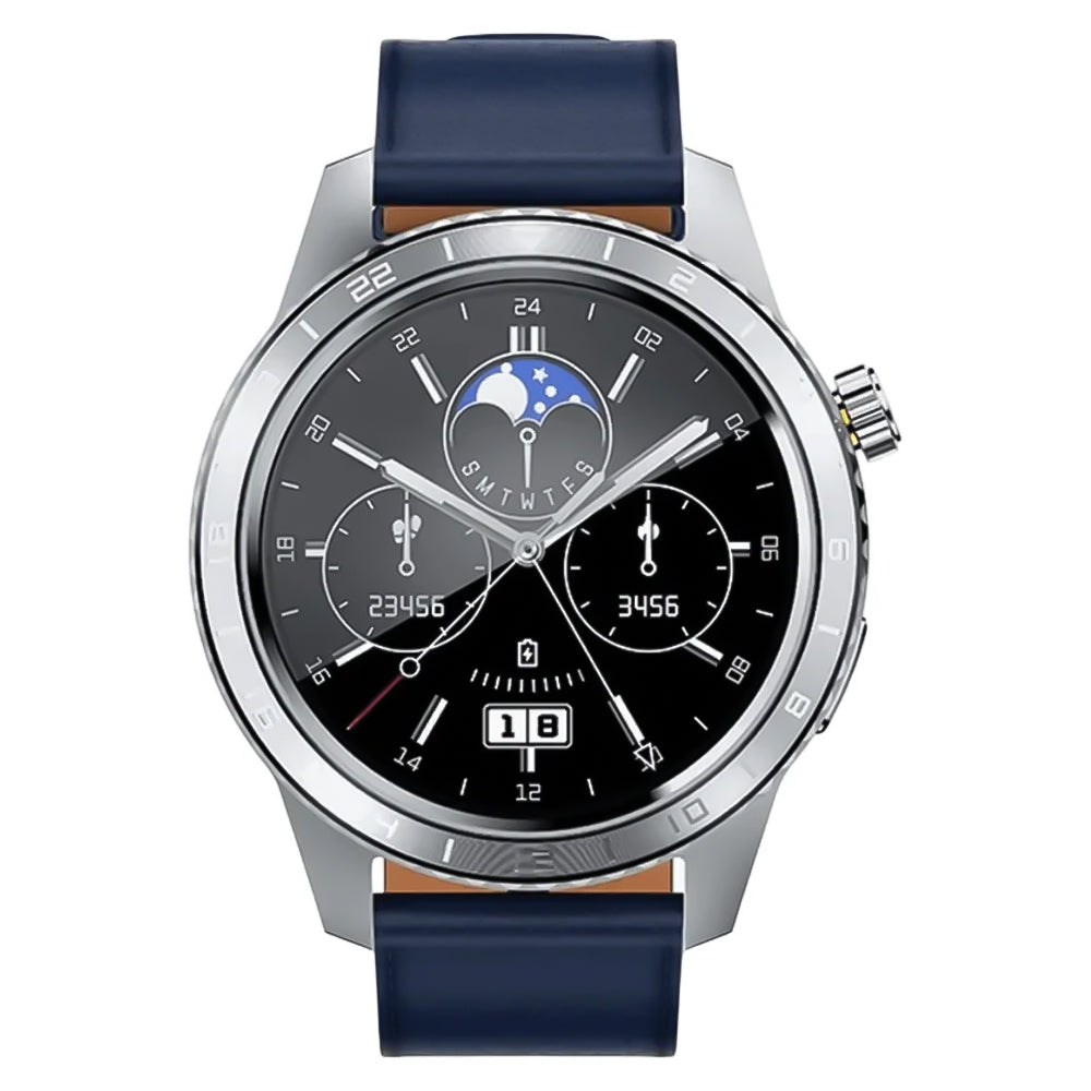 Infinix XWatch N5 Pro Smart Watch Stainless Case With Blue Leather Strap & Extra Metal Strap
