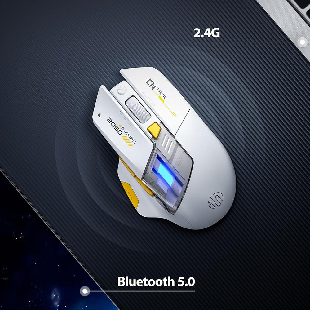 ماوس إنفيك سلكي & لاسلكي بلوتوث قابل للشحن ثلاثي الوضع 12000 نقطة في البوصة A9 Explorer V2 - ابيض