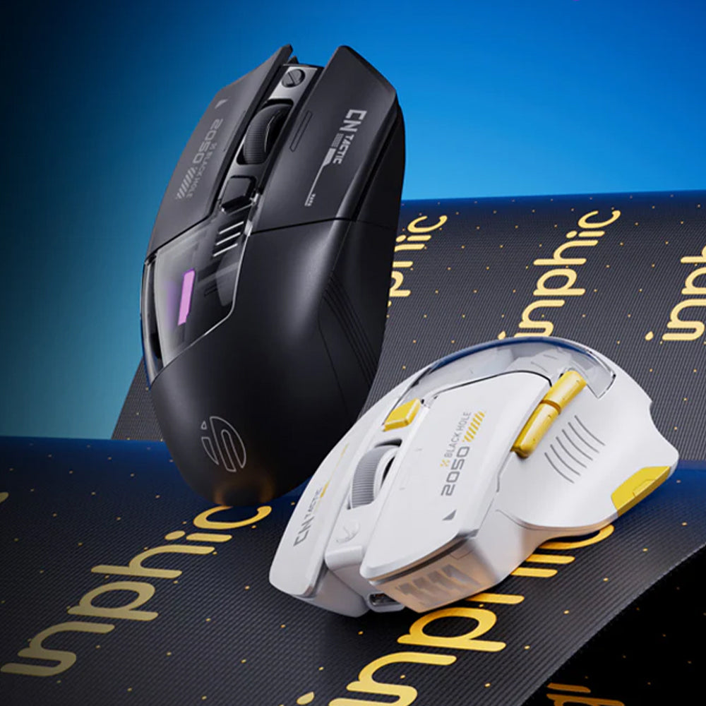 ماوس إنفيك سلكي & لاسلكي بلوتوث قابل للشحن ثلاثي الوضع 12000 نقطة في البوصة A9 Explorer V2 - ابيض