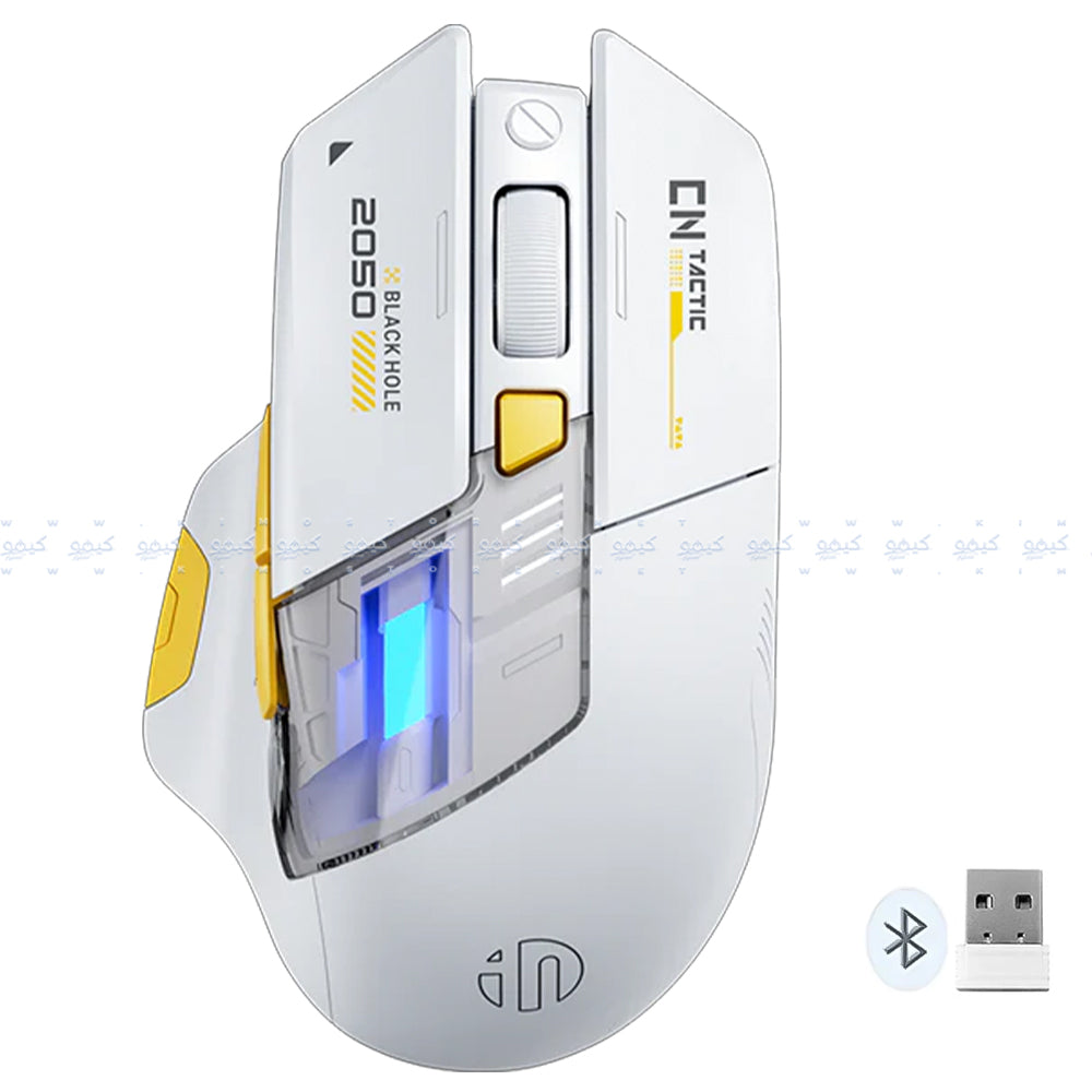 Inphic A9 Explorer V2 Triple Mode Rechargeable Bluetooth Wireless & Wired Mouse 12000Dpi - White