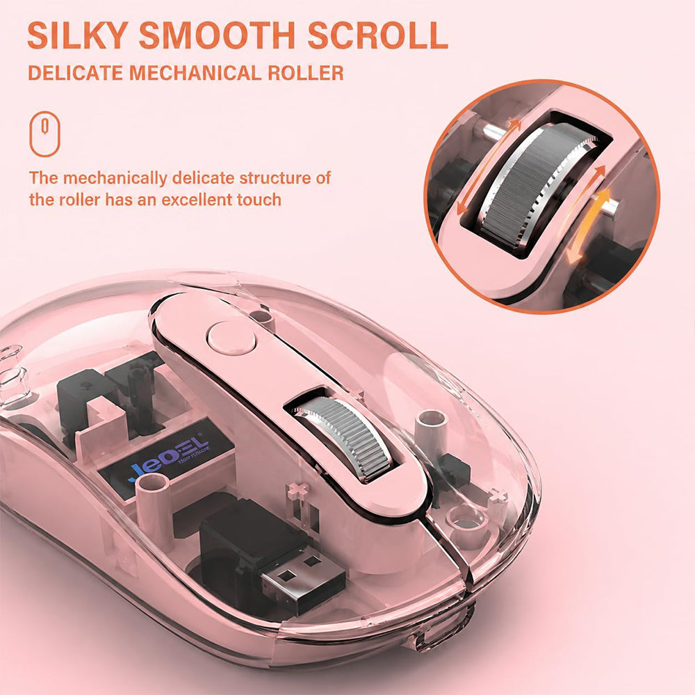 Jedel WD131P-PK Dual Mode Rechargeable Bluetooth Wireless Mouse 1600Dpi - Pink
