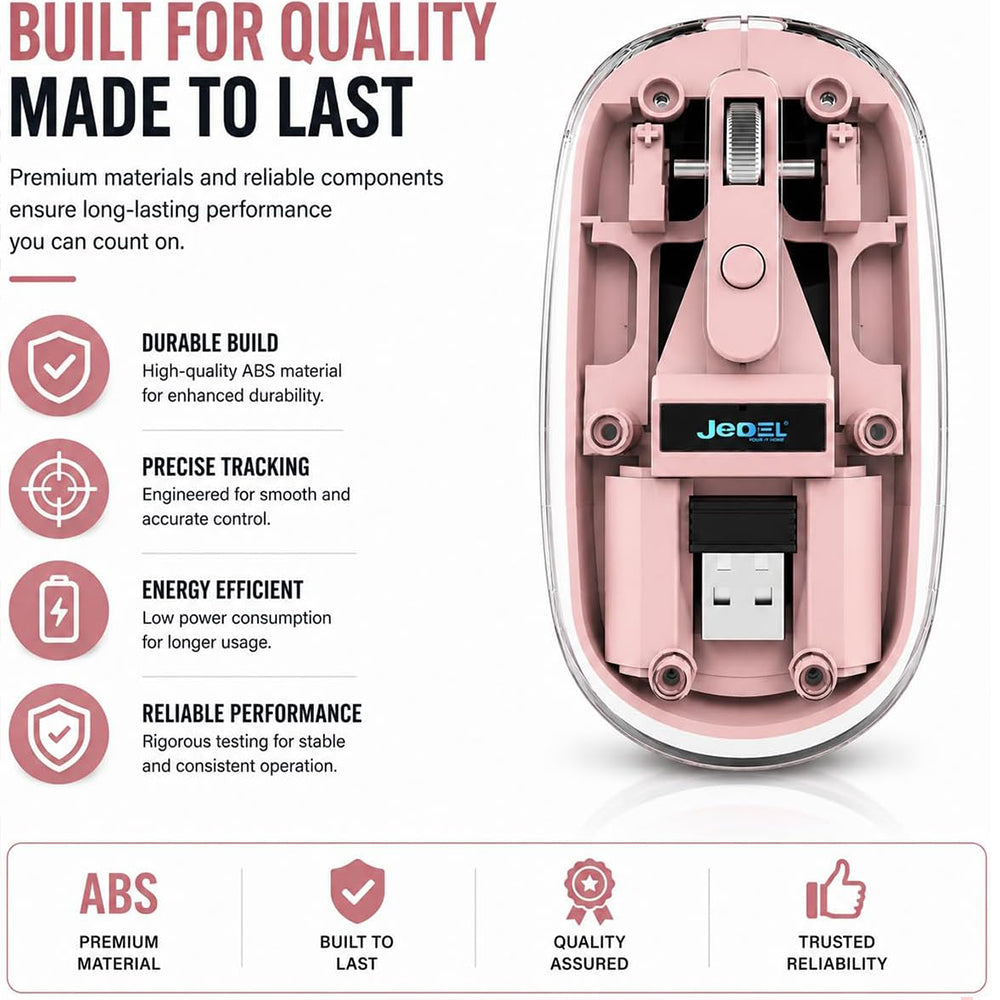 Jedel WD131P-PK Dual Mode Rechargeable Bluetooth Wireless Mouse 1600Dpi - Pink