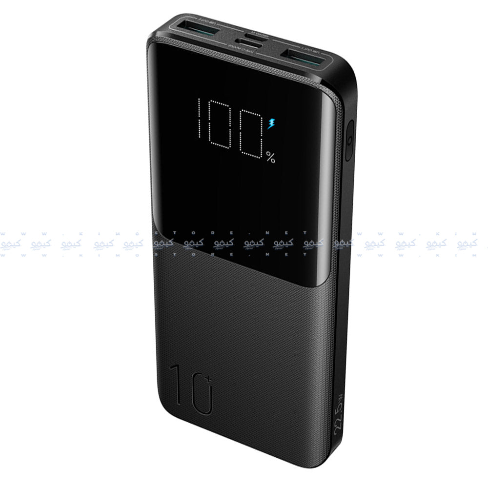 باور بانك جوي روم بمنفذين يو اس بي + منفذ تايب سي + منفذ ميكرو 22.5 وات 10000 مللي أمبير شحن سريع JR-QP191 - أسود