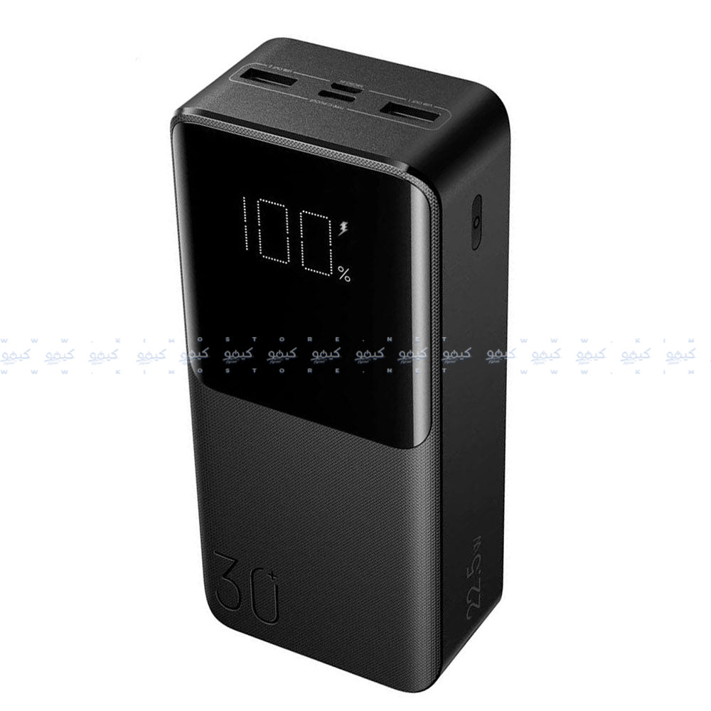 باور بانك جوي روم بمنفذين يو اس بي + منفذ تايب سي + منفذ ميكرو 22.5 وات 30000 مللي أمبير شحن سريع JR-QP193- أسود