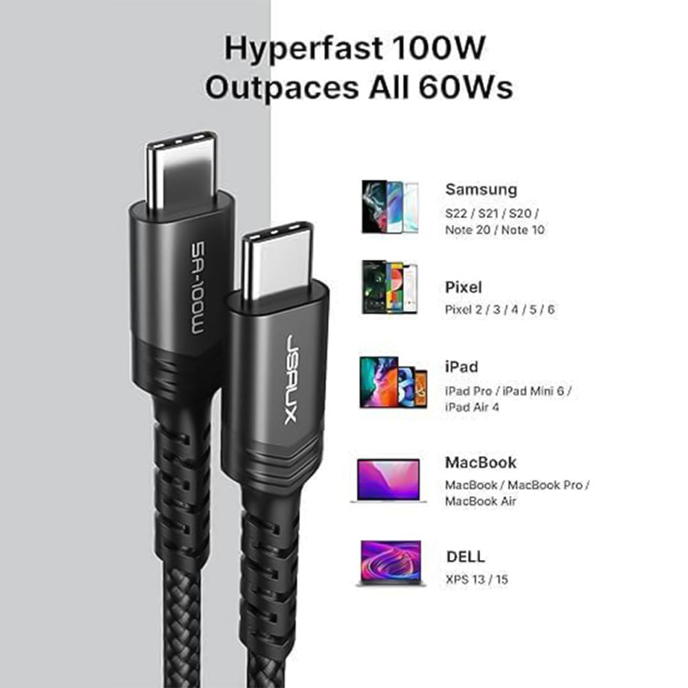 كابل شاحن موبايل جيسوكس تايب سي إلى تايب سي بقوة 100 وات شحن سريع 1 متر