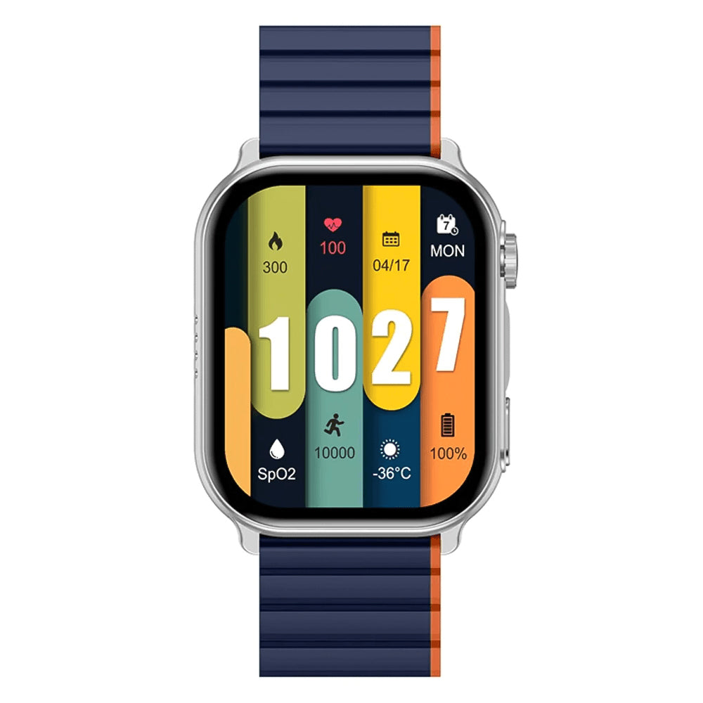 ساعة سمارت كيسلكت Ks Pro هيكل معدني فضي مع سوار أزرق x برتقالي و سوار أسود إضافي (أوبن بوكس)