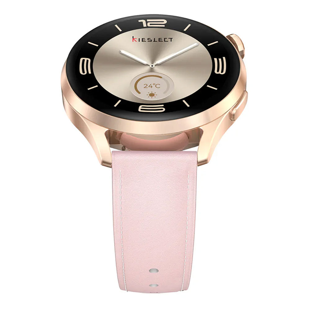 Kieslect Lora 3 Smart Watch Starlight Case With Gold Metal Starp & Extra Pink Purple Leather Strap