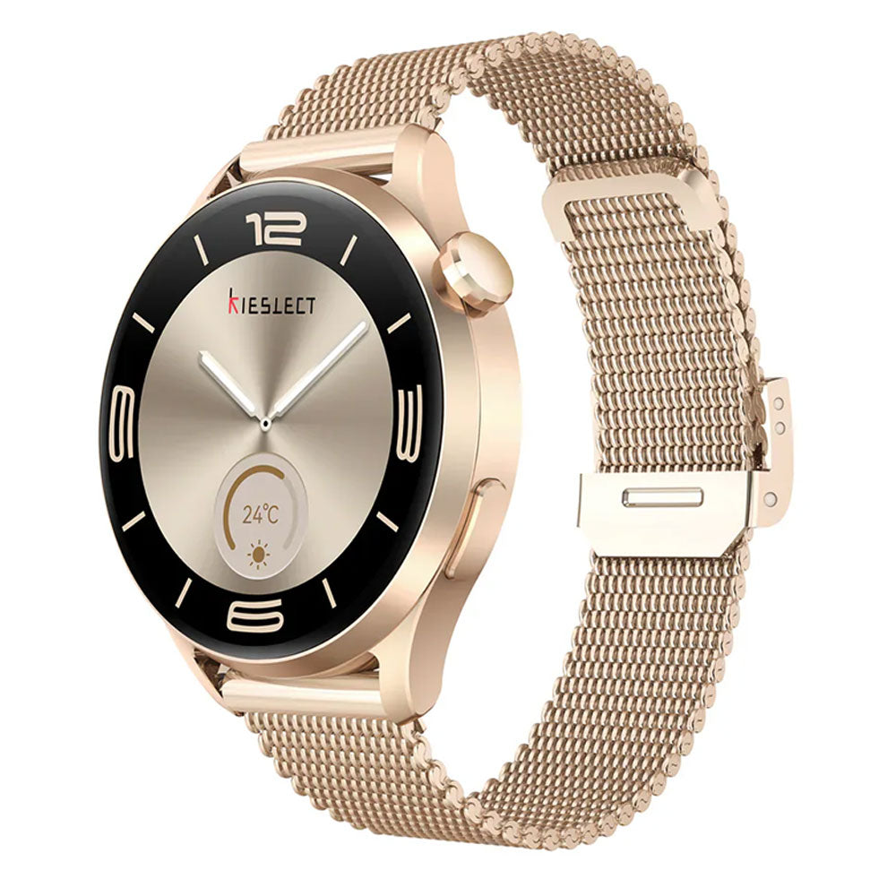 Kieslect Lora 3 Smart Watch Starlight Case With Gold Metal Starp & Extra Pink Purple Leather Strap