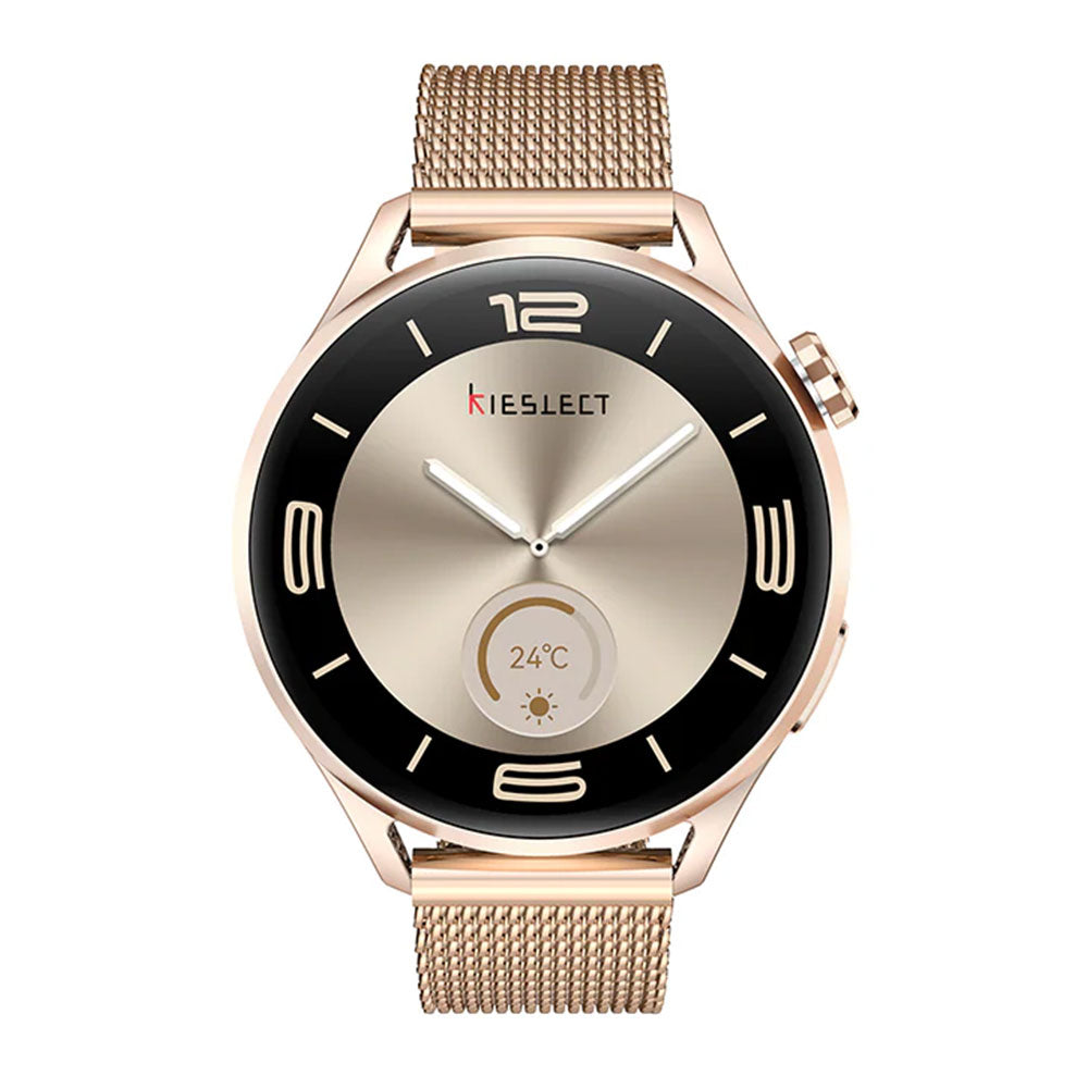 Kieslect Lora 3 Smart Watch Starlight Case With Gold Metal Starp & Extra Pink Purple Leather Strap
