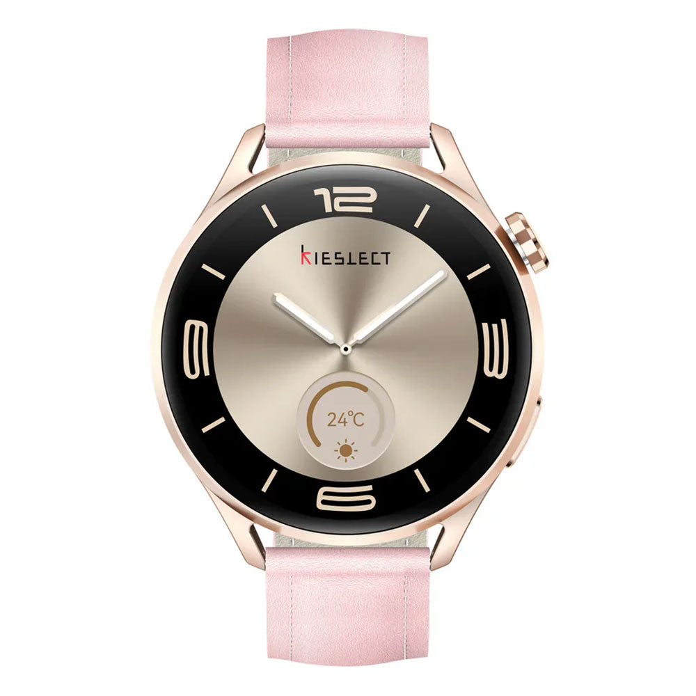 Kieslect Lora 3 Smart Watch Starlight Case With Gold Metal Starp & Extra Pink Purple Leather Strap