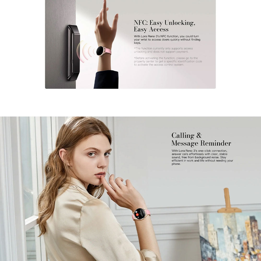 Kieslect Lora 3 Smart Watch Starlight Case With Gold Metal Starp & Extra Pink Purple Leather Strap