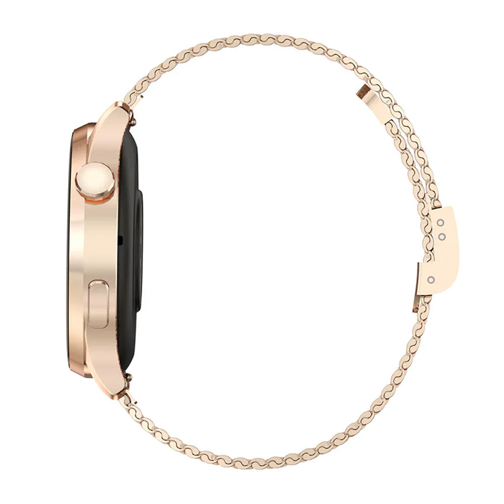 Kieslect Lora 3 Smart Watch Starlight Case With Gold Metal Starp & Extra Pink Purple Leather Strap