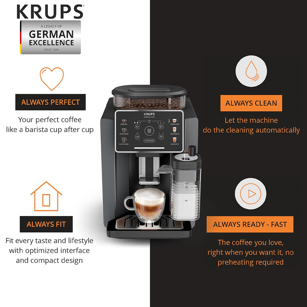 Krups Sensation Milk Automatic Espresso Coffee Maker EA912B10 1450W - Black