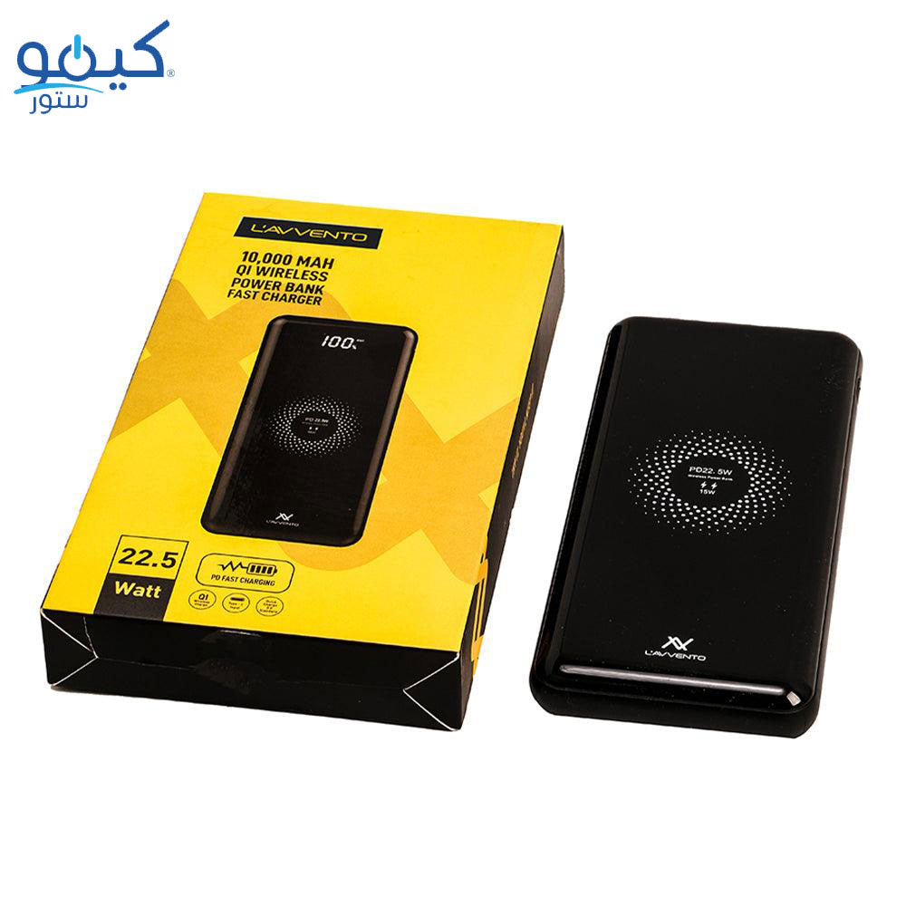 باور بانك لافينتو  لاسلكي بمنفذين يو اس بي + منفذ ميكرو + منفذ تايب سي 22.5 وات 10000 مللي أمبير شحن سريع