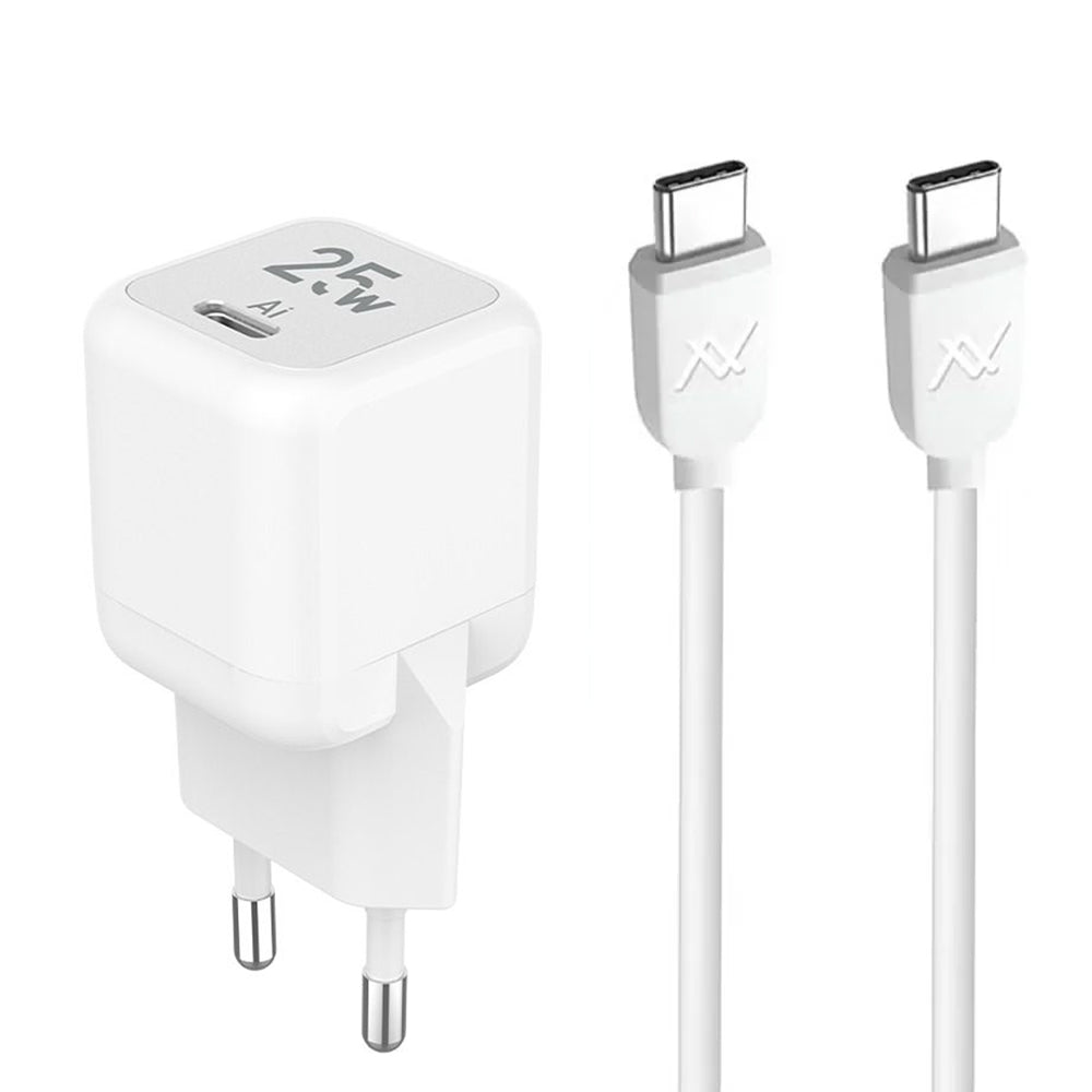 Lavvento MP535 Mini GaN Wall Charger Type-C + Type-C Cable 25W Fast Charging - White