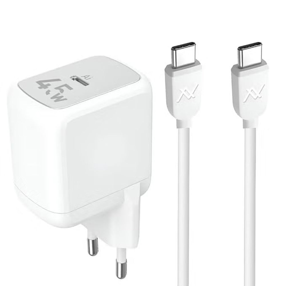 Lavvento MP545 Mini GaN Wall Charger Type-C + Type-C Cable 45W Fast Charging - White