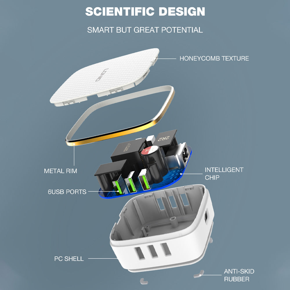شاحن ديسك توب لدنيو 5 منافذ يو إس بي + منفذ يو إس بي QC3.0 بقوة 7 أمبير 35 وات شحن سريع A6704