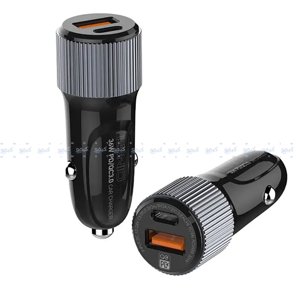 شاحن سيارة للموبايل لدنيو بمنفذ تايب سي + منفذ يو اس بي QC3.0 مع كابل لايتنينج بقوة 36 وات شحن سريع C510Q