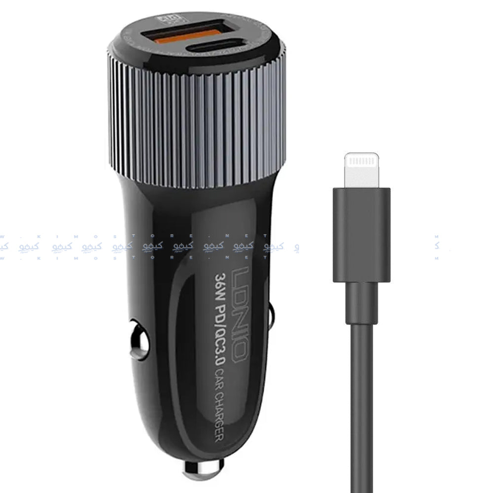 Ldnio C510Q Car Charger PD Type-C + QC3.0 USB + Lightning Cable 38W Fast Charging
