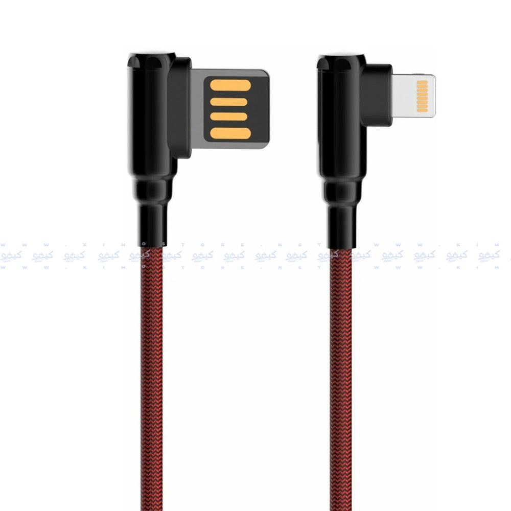 كابل شاحن موبايل بزاوية 90 درجة لدنيو يو اس بي إلى لايتنينج بقوة 2.4 امبير شحن سريع 2 متر LS422