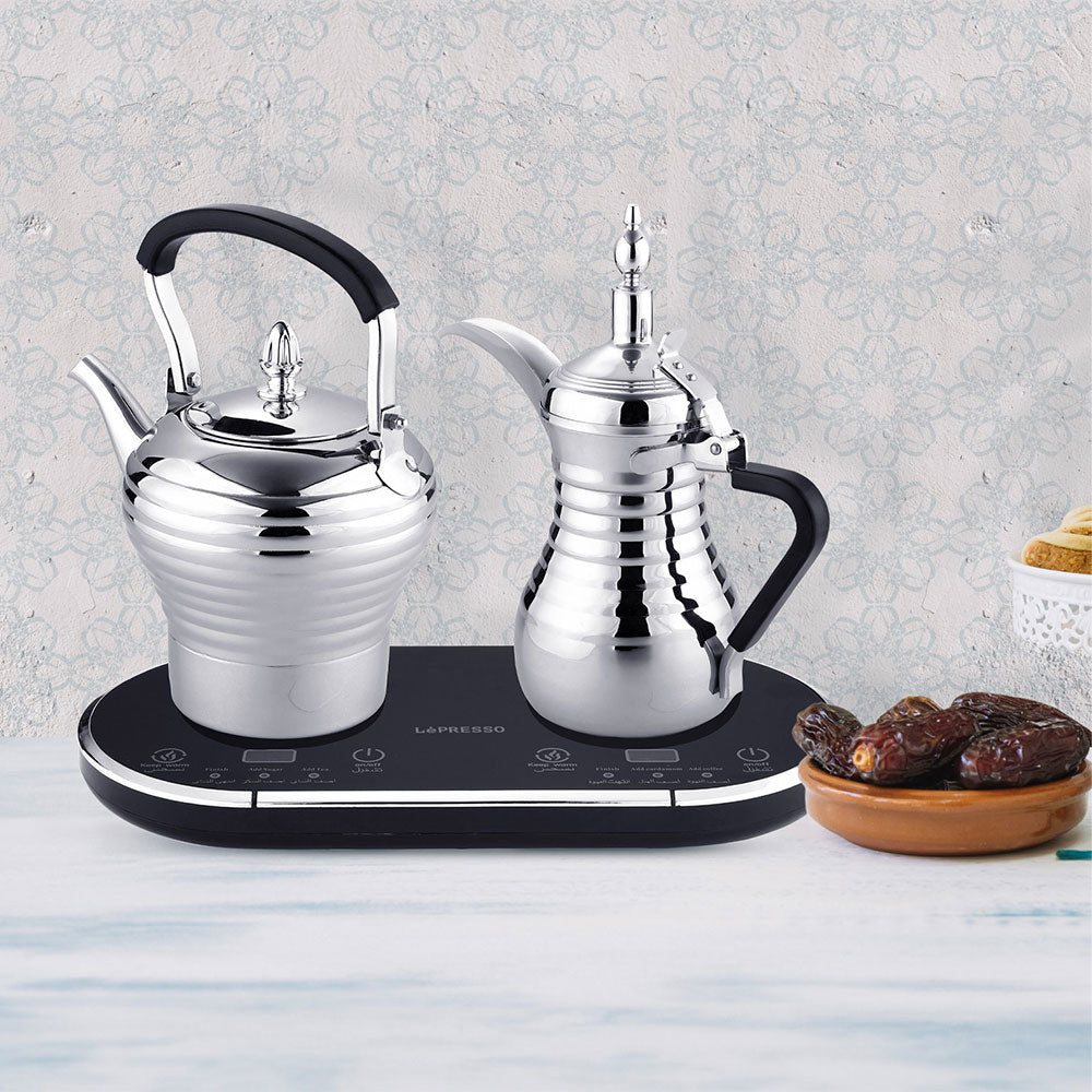 LePresso Dual Pot Arabic Coffee & Tea Kettle With Heat Milk Dallah LPARCTMSL