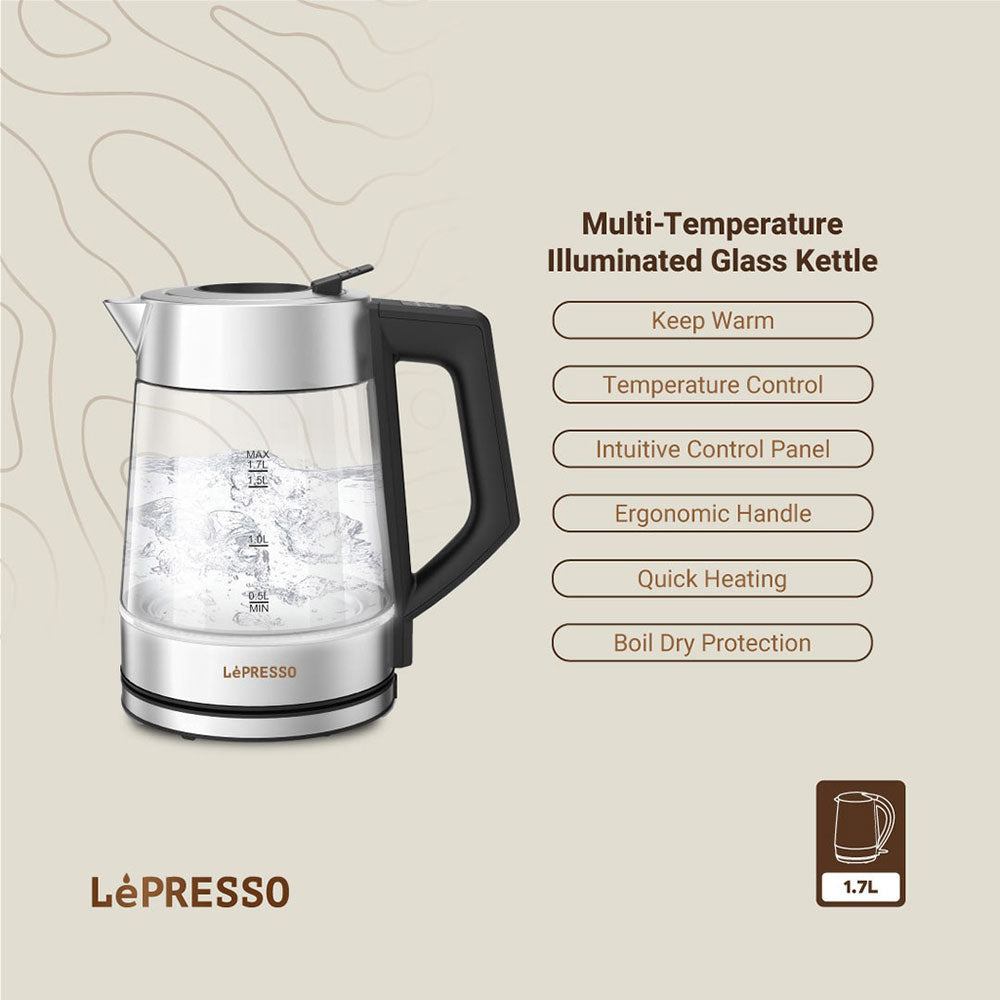 LePresso Illuminated Glass Kettle Multi-Temperature LPCFFM0008-BK 2200W - Black