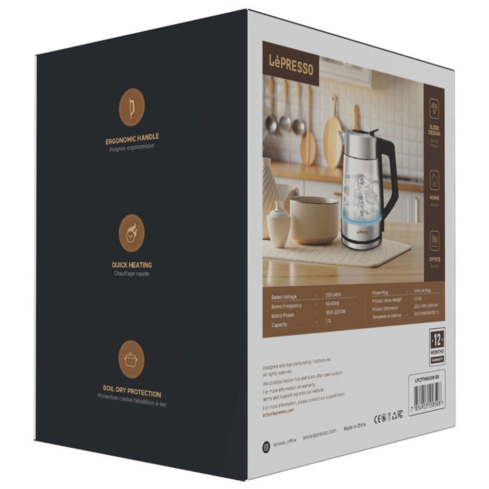 غلاية ليبريسو زجاج مضيئة متعدد درجات الحرارة 1.7 لتر 2200 وات LPCFFM0008-BK