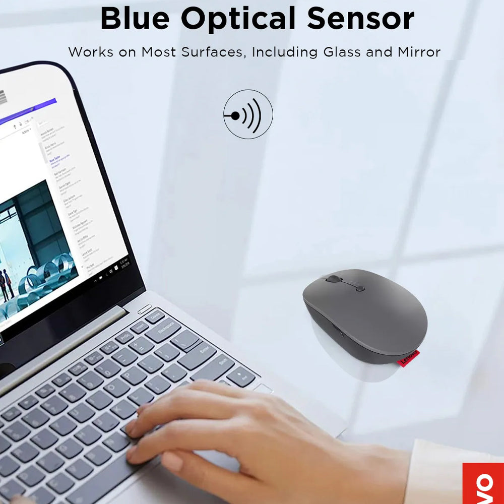 ماوس لينوفو لاسلكي بلوتوث قابل للشحن 2400 نقطة فى البوصة Go Triple Mode - رمادي داكن