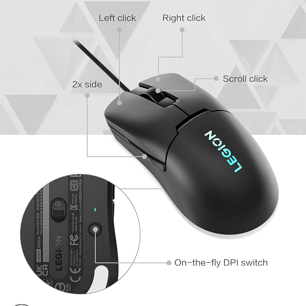 Lenovo Legion M300s Wired RGB Gaming Mouse 8000Dpi - Shadow Black