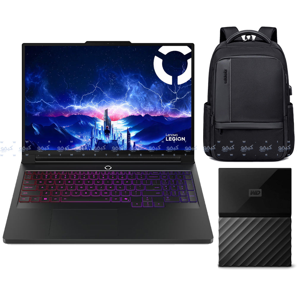 Lenovo Legion Pro 7 16IAX10H Gaming Laptop (Intel Core Ultra 9 275HX - 64GB - M.2 2TB - Nvidia RTX 5080 16GB - 16 Inch WQXGA OLED 240Hz - Win11) + Western Digital My Passport 1TB Portable External Hard Drive + Arctic Hunter B00120C Laptop Backpack - Black