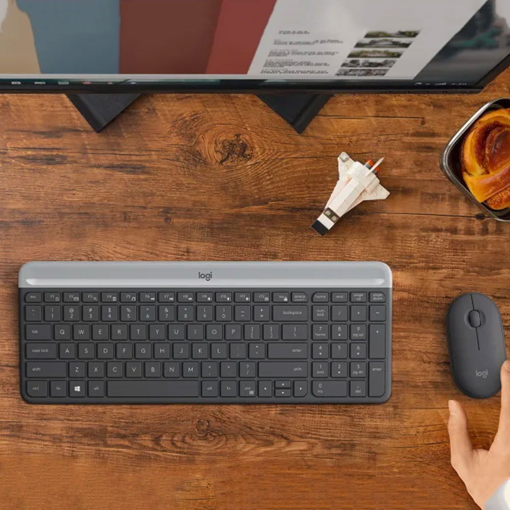 كيبورد + ماوس لوجيتك لاسلكي كومبو إنجليزي وعربي MK470 Slim