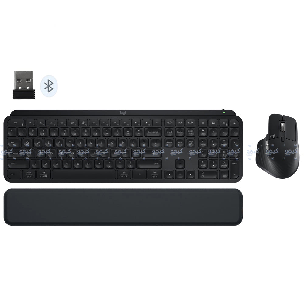 كيبورد + ماوس + مسند لليد لوجيتك لاسلكي بلوتوث كومبو إنجليزي وعربي MX Keys S - اسود