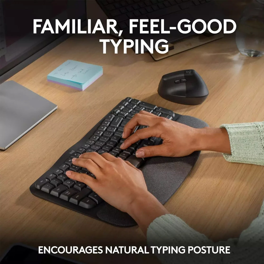 Logitech Wave Keys Ergonomic Dual Mode Bluetooth Wireless Keyboard English & Arabic - Graphite