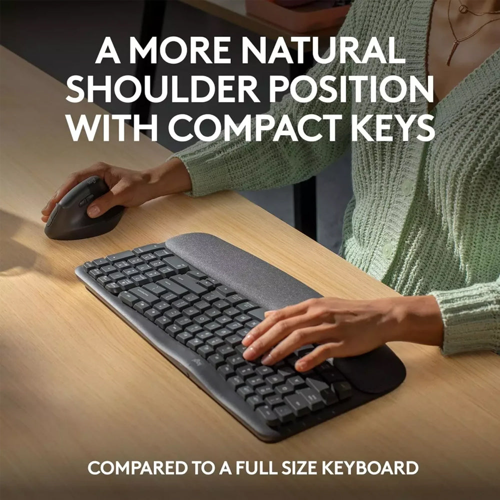 Logitech Wave Keys Ergonomic Dual Mode Bluetooth Wireless Keyboard English & Arabic - Graphite