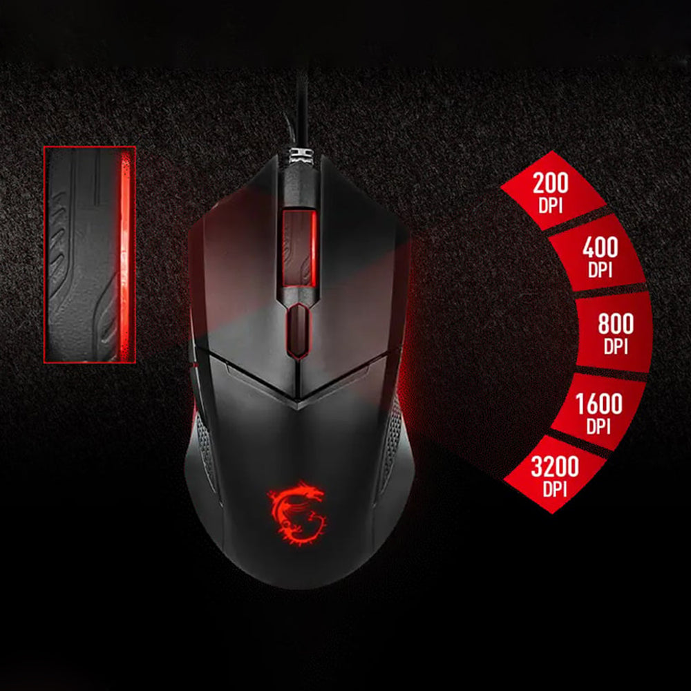 MSI Clutch GM08 Wired Red Light Gaming Mouse 3200Dpi