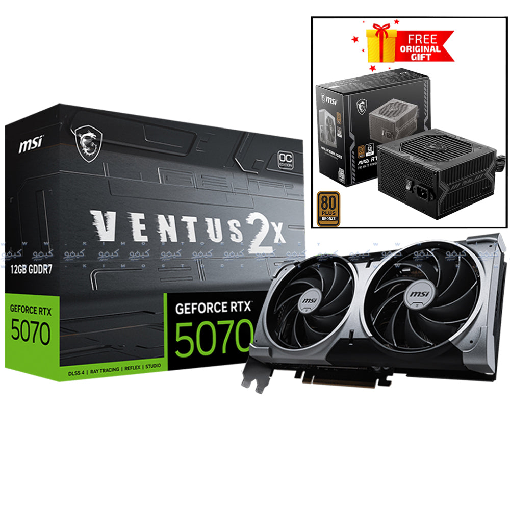 كارت شاشة ام اس اي GeForce RTX 5070 VENTUS 2X OC 12GB GDDR7 + باور سبلاي ام اس اي 80 بلس برونز 750 وات MAG A750BN PCIE5 (هدية)