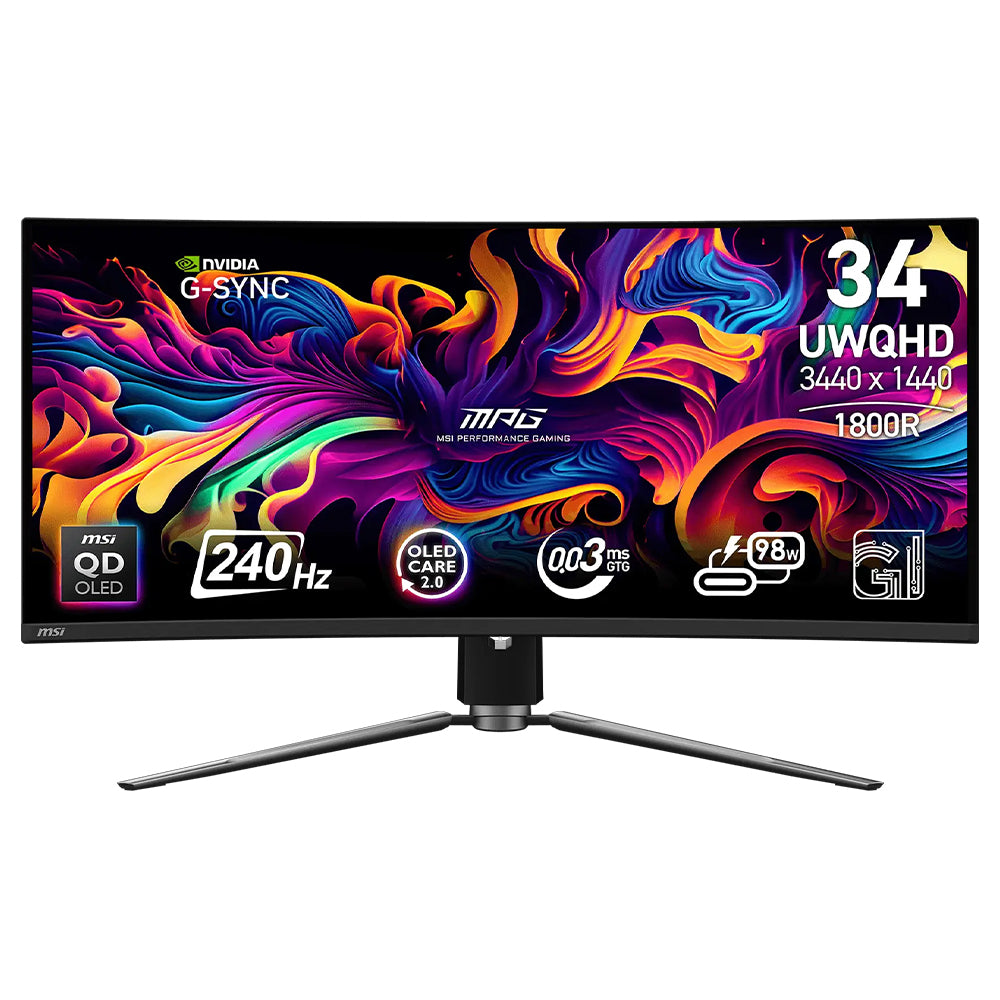 شاشة ام اس اي جيمنج منحنية بدون إطار 34 بوصة 240هرتز MPG 341CQPX QD-OLED QD-OLED UWQHD