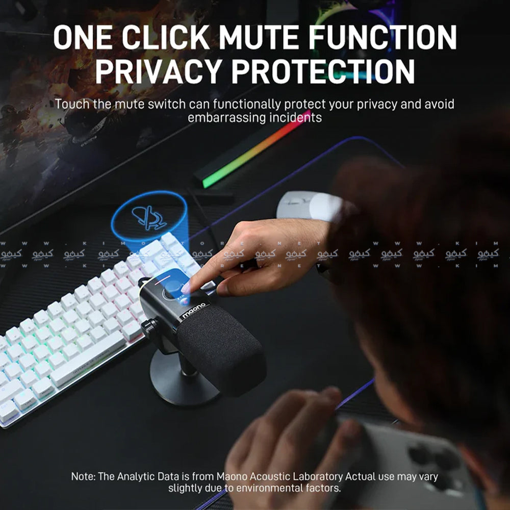 مجموعة ميكروفون ماونو سلكي RGB جيمنج بودكاست ديناميكي PD100X - اسود