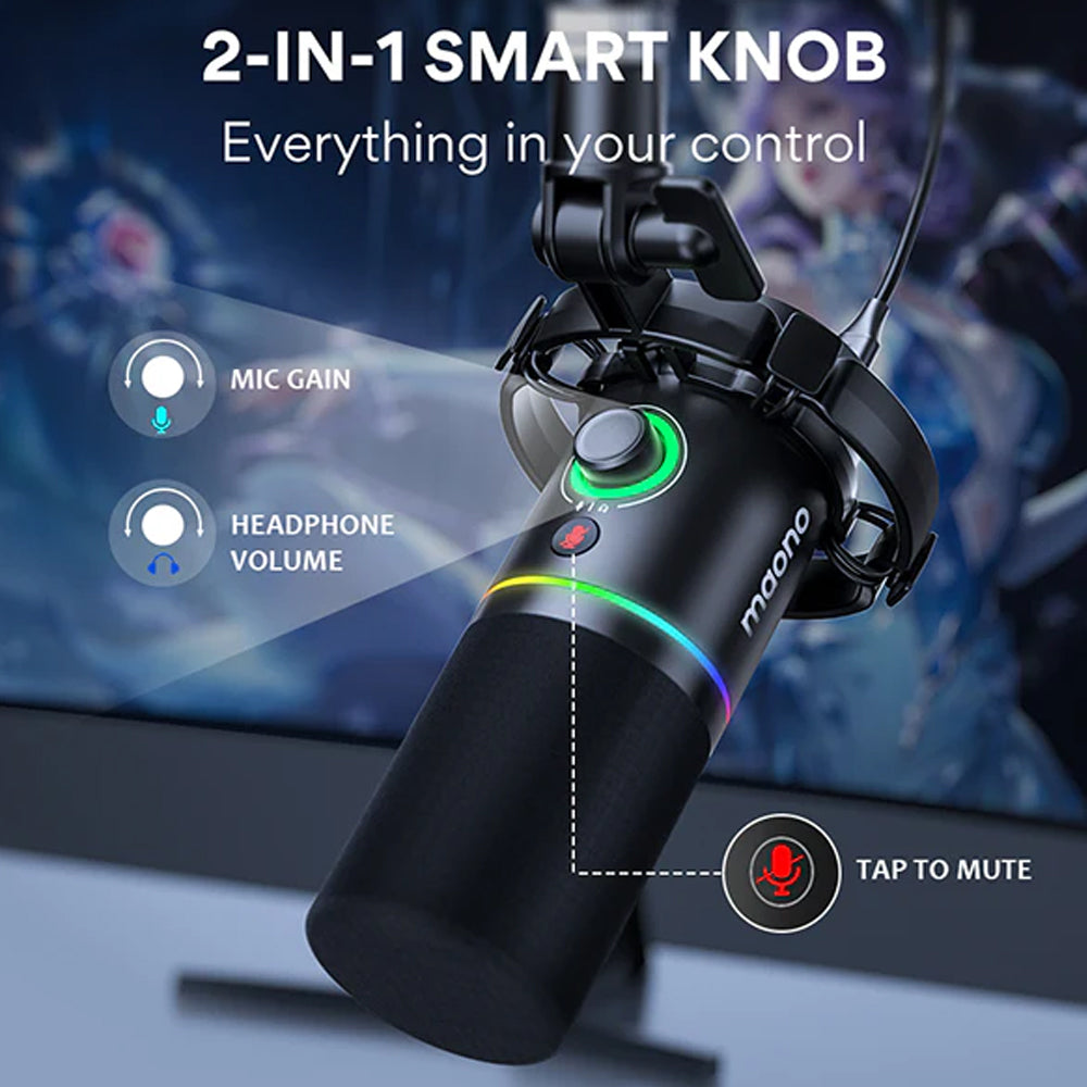 مجموعة ميكروفون ماونو سلكي RGB جيمنج بودكاست ديناميكي PD200XS - اسود