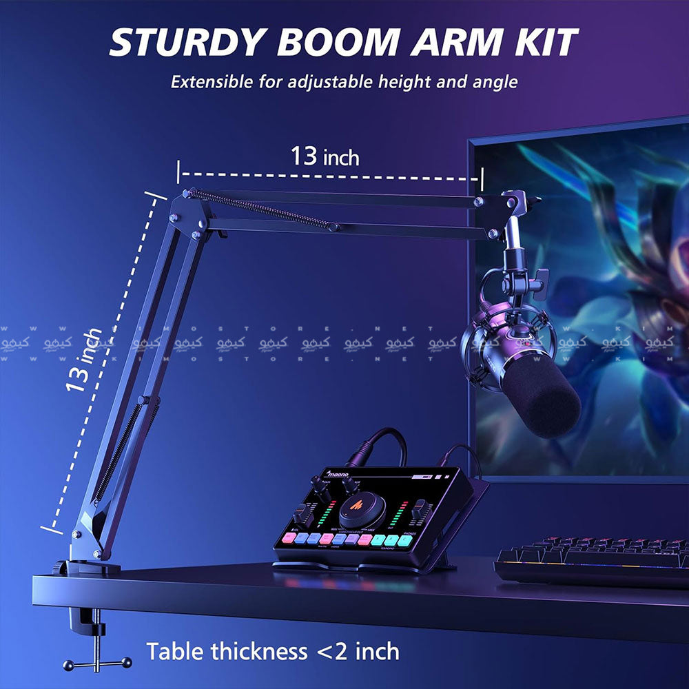 مجموعة ميكروفون ماونو سلكي RGB جيمنج بودكاست ديناميكي PD200XS - اسود