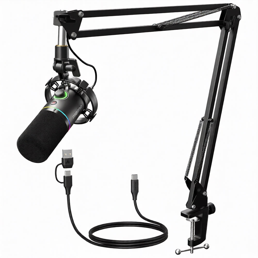 مجموعة ميكروفون ماونو سلكي RGB جيمنج بودكاست ديناميكي PD200XS - اسود