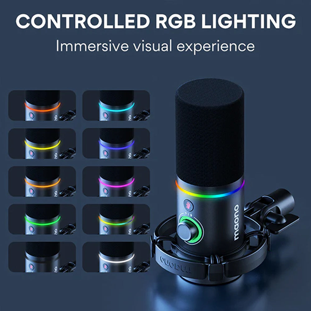 مجموعة ميكروفون ماونو سلكي RGB جيمنج بودكاست ديناميكي PD200XS - اسود