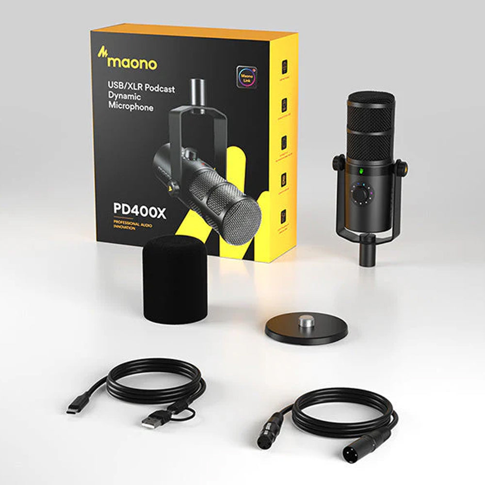 مجموعة ميكروفون ماونو سلكي بودكاست ديناميكي PD400X - اسود
