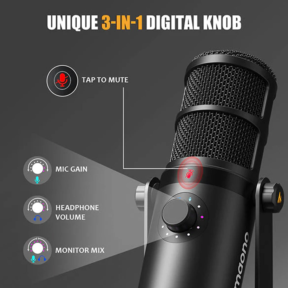 مجموعة ميكروفون ماونو سلكي بودكاست ديناميكي PD400X - اسود