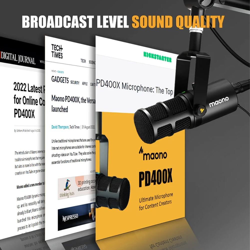 مجموعة ميكروفون ماونو سلكي بودكاست ديناميكي PD400X - اسود